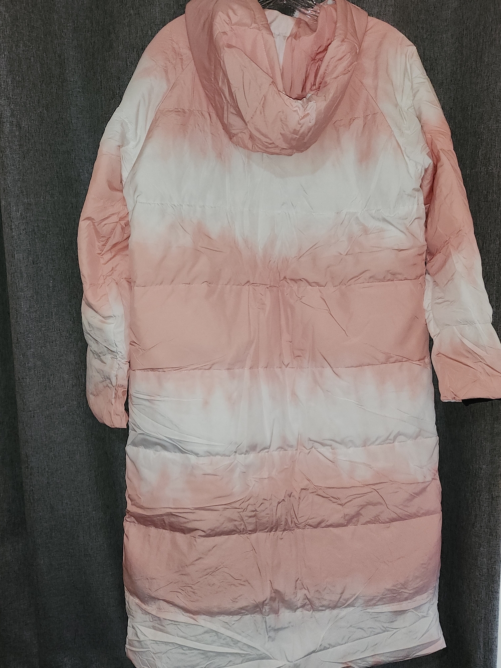 NWOT. Women’s Long Hooded Puffer Duck Down Filled Coat - Pink & White - Picture 5 of 6